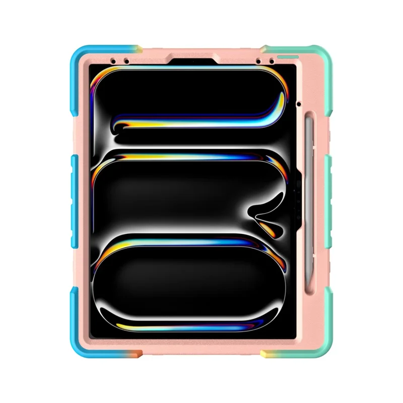 Tablet Case For iPad Pro 13 (2025)  /  (2024) with Kickstand PC + Silicone Shockproof Protective Cover - Rainbow Pink