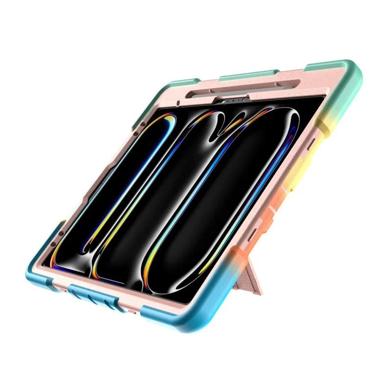 Tablet Case For iPad Pro 13 (2025)  /  (2024) with Kickstand PC + Silicone Shockproof Protective Cover - Rainbow Pink