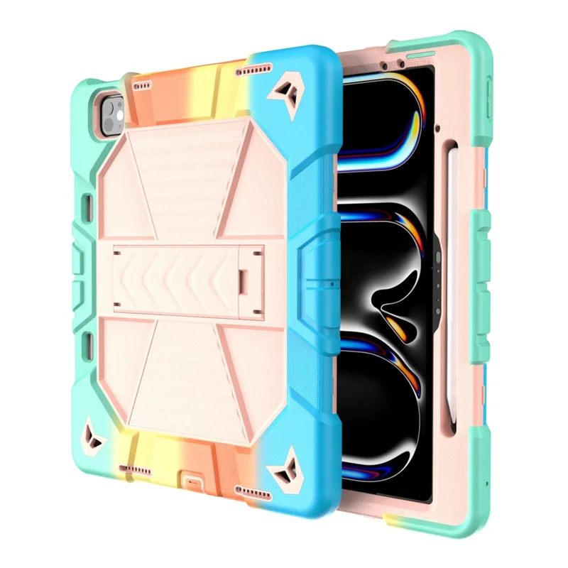 Tablet Case For iPad Pro 13 (2025)  /  (2024) with Kickstand PC + Silicone Shockproof Protective Cover - Rainbow Pink