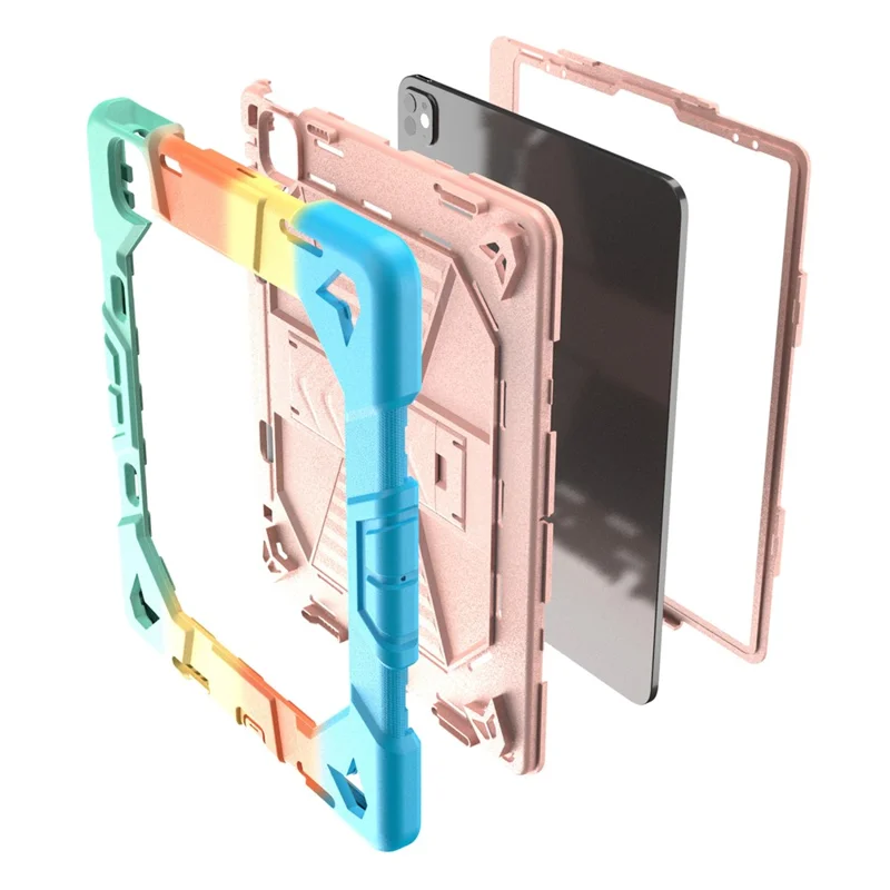 Tablet Case For iPad Pro 13 (2025)  /  (2024) with Kickstand PC + Silicone Shockproof Protective Cover - Rainbow Pink