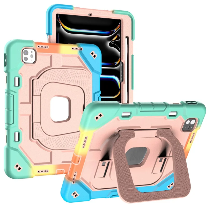 Hülle für iPad Pro 11 (2025) / (2024) Ständer Silikon + PC Stoßfester Schutz-Tablet-Bezug - Rainbow+Pink