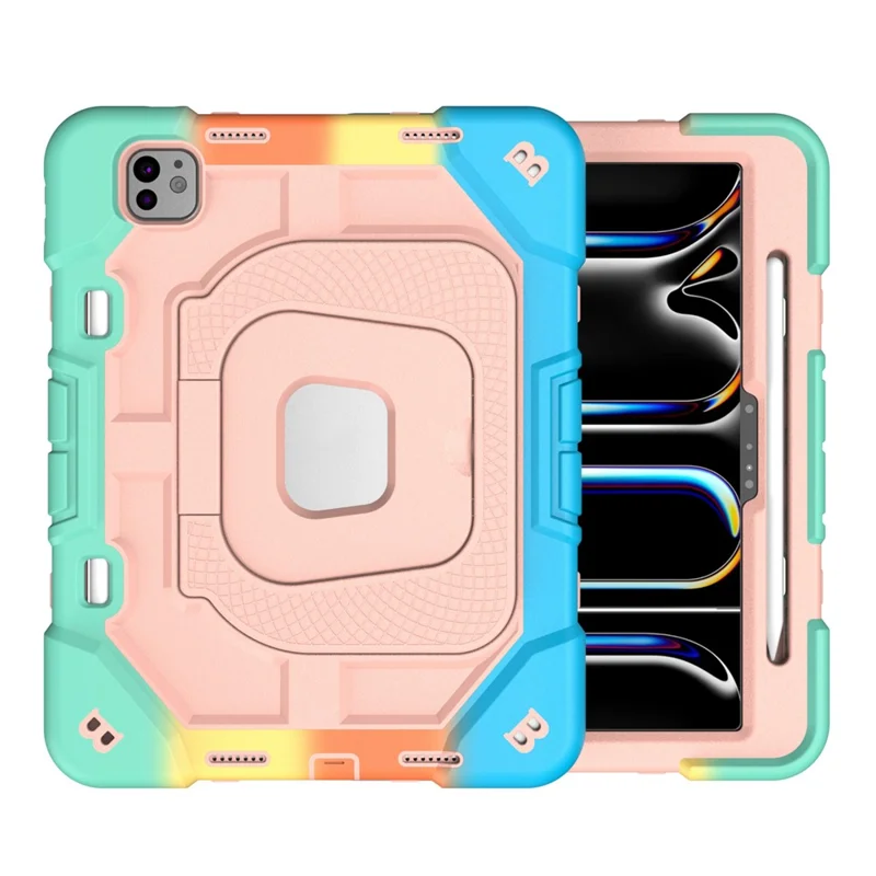 Hülle für iPad Pro 11 (2025) / (2024) Ständer Silikon + PC Stoßfester Schutz-Tablet-Bezug - Rainbow+Pink