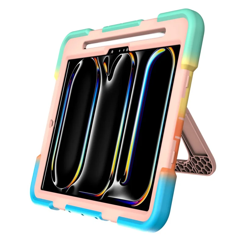 Hülle für iPad Pro 11 (2025) / (2024) Ständer Silikon + PC Stoßfester Schutz-Tablet-Bezug - Rainbow+Pink