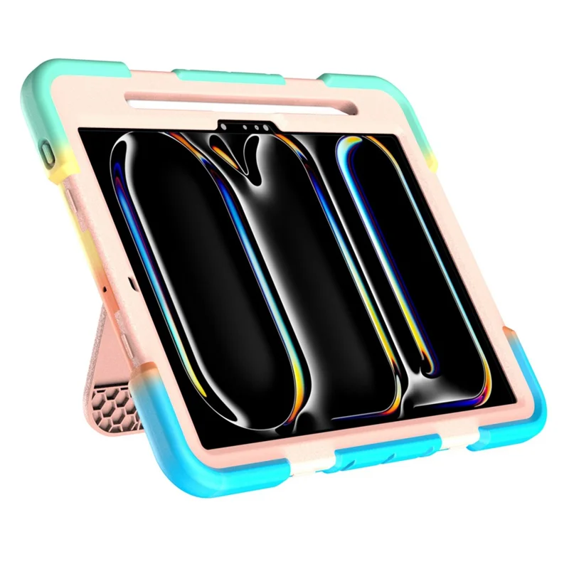 Hülle für iPad Pro 11 (2025) / (2024) Ständer Silikon + PC Stoßfester Schutz-Tablet-Bezug - Rainbow+Pink