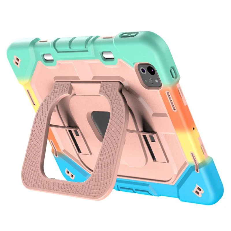 Hülle für iPad Pro 11 (2025) / (2024) Ständer Silikon + PC Stoßfester Schutz-Tablet-Bezug - Rainbow+Pink