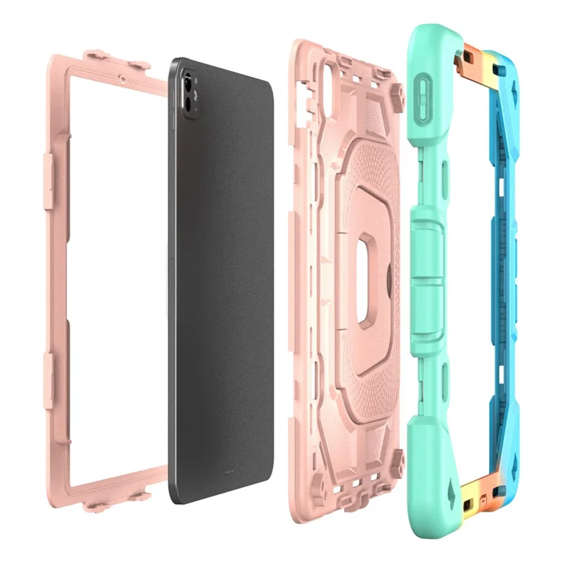 Hülle für iPad Pro 11 (2025) / (2024) Ständer Silikon + PC Stoßfester Schutz-Tablet-Bezug - Rainbow+Pink