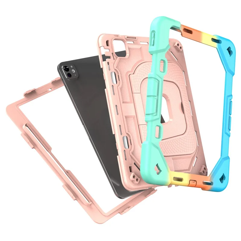 Hülle für iPad Pro 11 (2025) / (2024) Ständer Silikon + PC Stoßfester Schutz-Tablet-Bezug - Rainbow+Pink