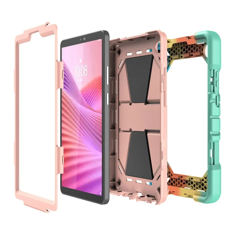 For Lenovo Tab K9 Tablet Case with Kickstand PC + Silicone Shockproof Protective Cover - Rainbow+Pink