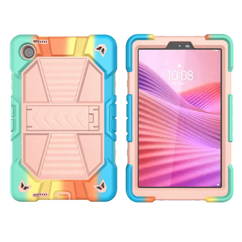 For Lenovo Tab K9 Tablet Case with Kickstand PC + Silicone Shockproof Protective Cover - Rainbow+Pink