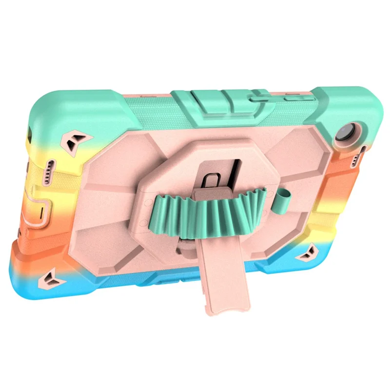 For Lenovo Tab K9 Case with Kickstand Wrist Strap PC + Silicone Tablet Cover - Rainbow+Pink