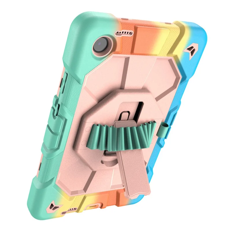 For Lenovo Tab K9 Case with Kickstand Wrist Strap PC + Silicone Tablet Cover - Rainbow+Pink