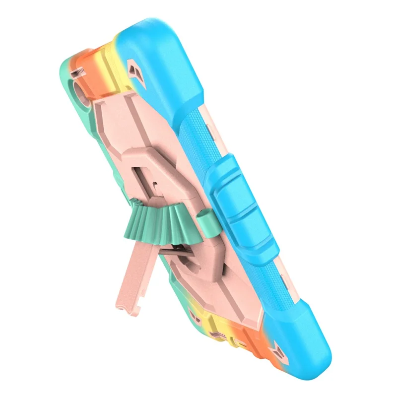 For Lenovo Tab K9 Case with Kickstand Wrist Strap PC + Silicone Tablet Cover - Rainbow+Pink