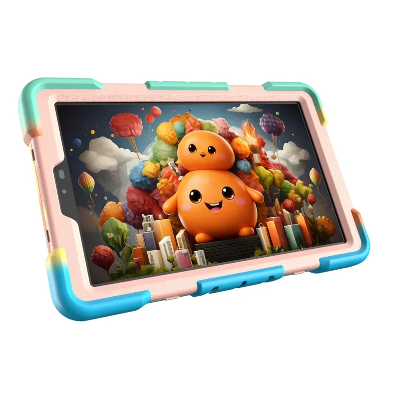 For Lenovo Tab K9 Case with Kickstand Wrist Strap PC + Silicone Tablet Cover - Rainbow+Pink