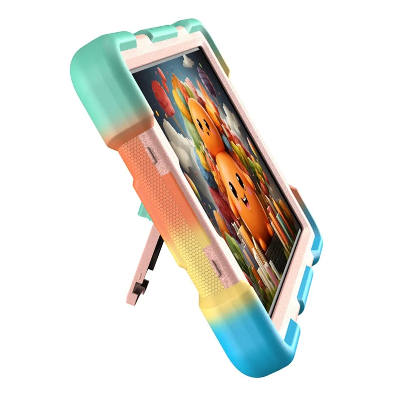 For Lenovo Tab K9 Case with Kickstand Wrist Strap PC + Silicone Tablet Cover - Rainbow+Pink