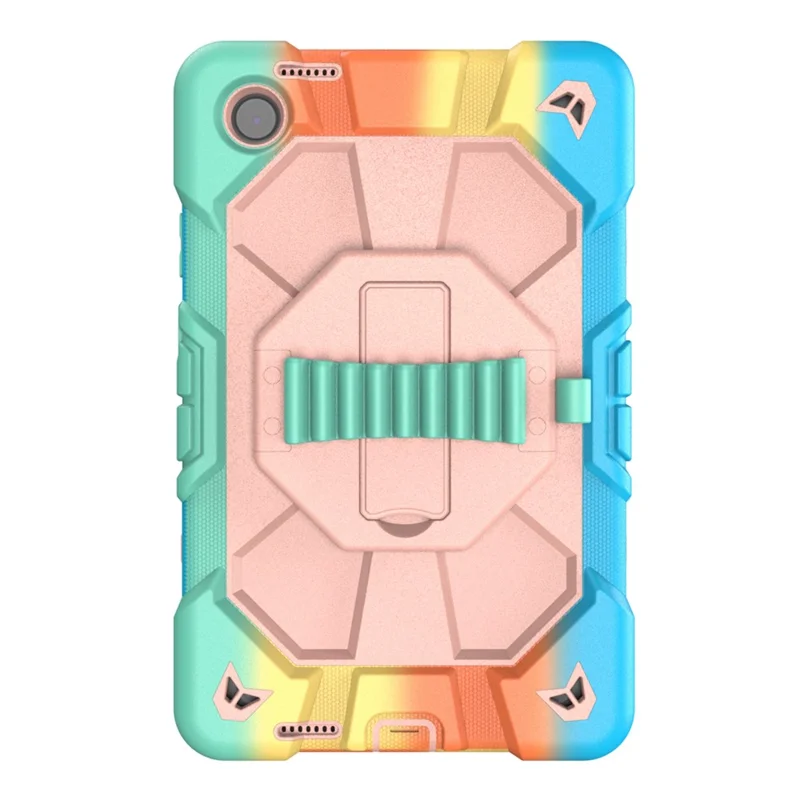 For Lenovo Tab K9 Case with Kickstand Wrist Strap PC + Silicone Tablet Cover - Rainbow+Pink