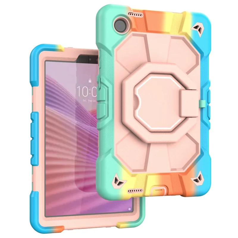 For Lenovo Tab K9 Case with Hand Grip Kickstand PC + Silicone Tablet Cover - Rainbow+Pink