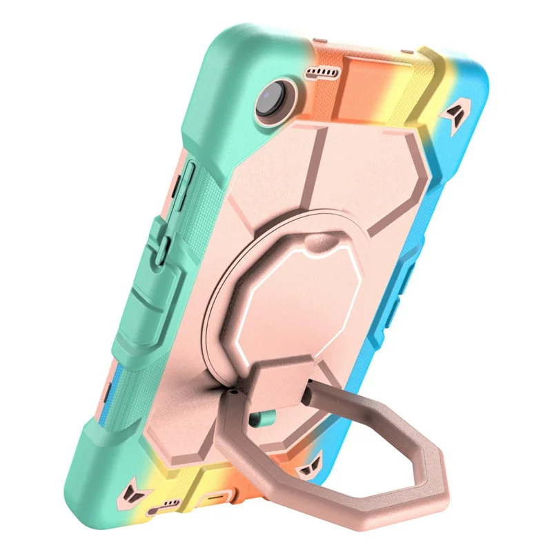 For Lenovo Tab K9 Case with Hand Grip Kickstand PC + Silicone Tablet Cover - Rainbow+Pink