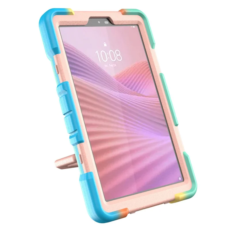 For Lenovo Tab K9 Case with Hand Grip Kickstand PC + Silicone Tablet Cover - Rainbow+Pink