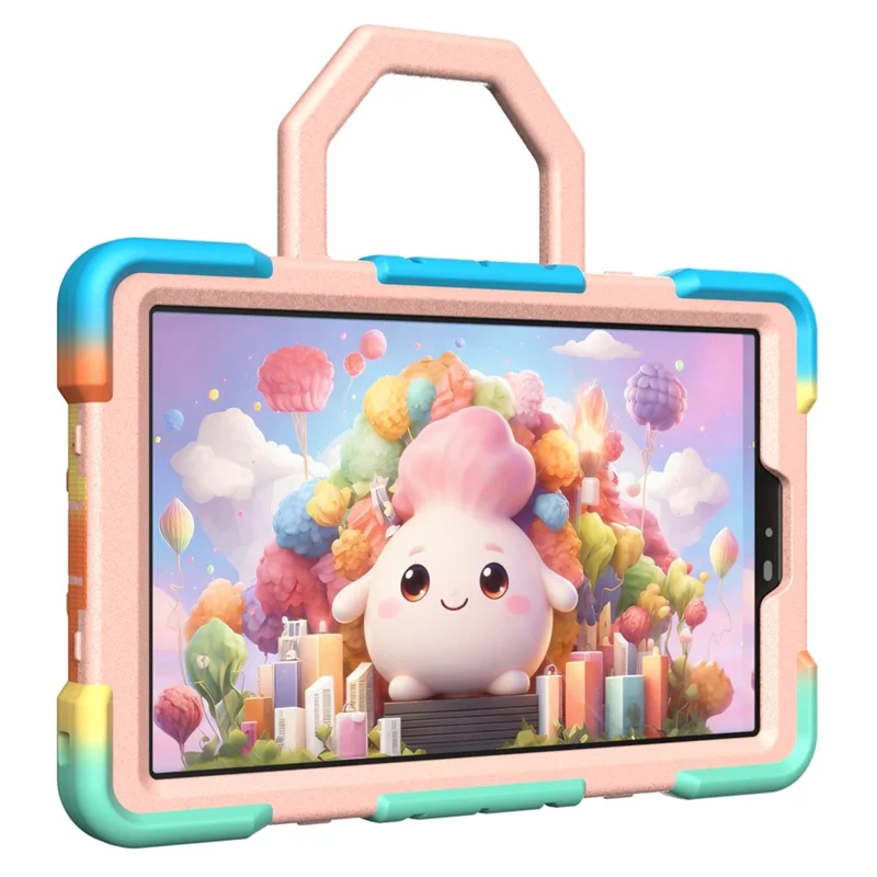 For Lenovo Tab K9 Case with Hand Grip Kickstand PC + Silicone Tablet Cover - Rainbow+Pink