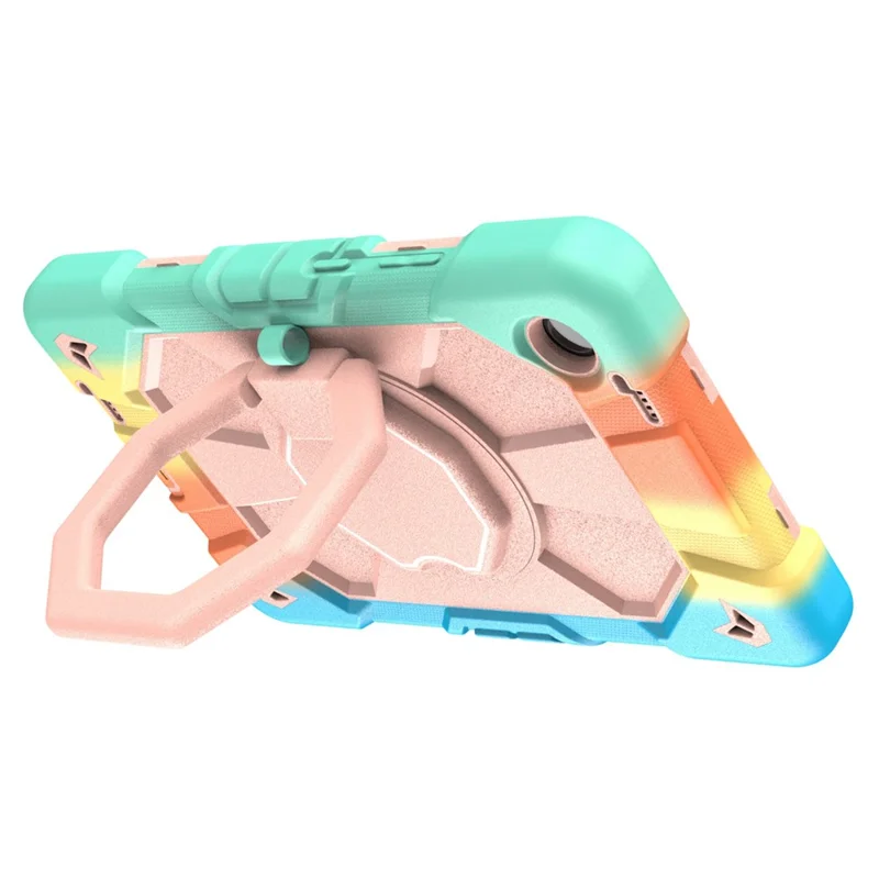 For Lenovo Tab K9 Case with Hand Grip Kickstand PC + Silicone Tablet Cover - Rainbow+Pink