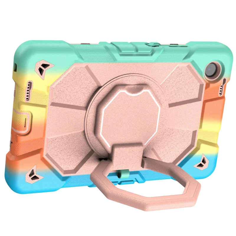 For Lenovo Tab K9 Case with Hand Grip Kickstand PC + Silicone Tablet Cover - Rainbow+Pink