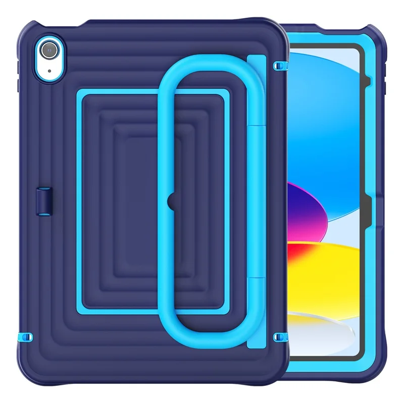 Tablet Case for iPad (2025)  /  10.9 (2022) Wavy Texture Silicone PC Cover with Kickstand  /  Shoulder Strap - Navy Blue