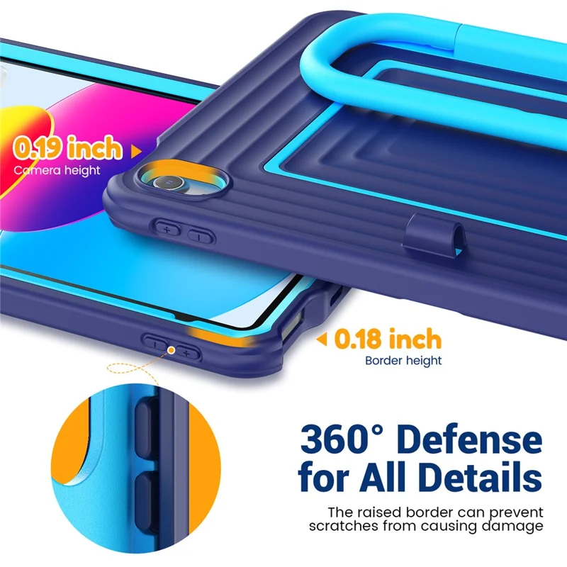 Tablet Case for iPad (2025)  /  10.9 (2022) Wavy Texture Silicone PC Cover with Kickstand  /  Shoulder Strap - Navy Blue