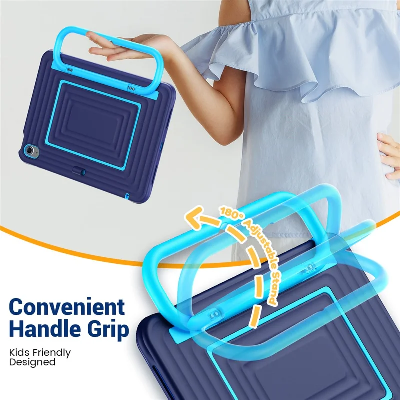 Tablet Case for iPad (2025)  /  10.9 (2022) Wavy Texture Silicone PC Cover with Kickstand  /  Shoulder Strap - Navy Blue