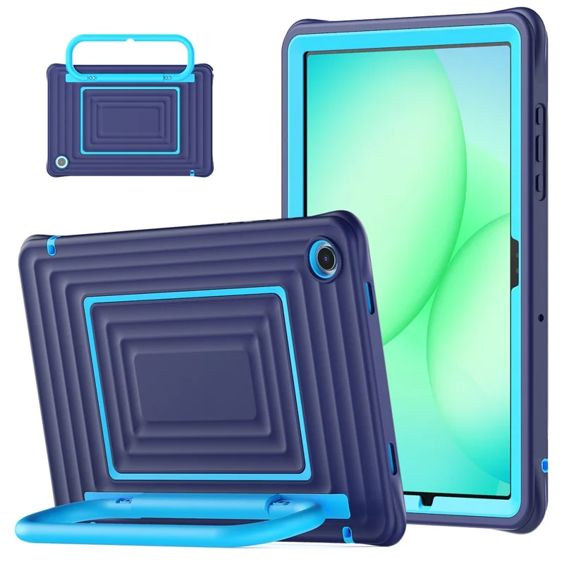 For Samsung Galaxy Tab A11+ Tablet Case Wavy Texture Silicone PC Cover with Kickstand  /  Shoulder Strap - Navy Blue