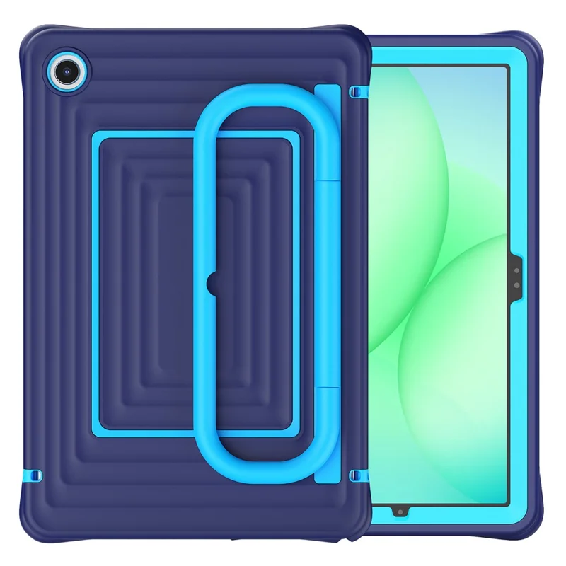 For Samsung Galaxy Tab A11+ Tablet Case Wavy Texture Silicone PC Cover with Kickstand  /  Shoulder Strap - Navy Blue