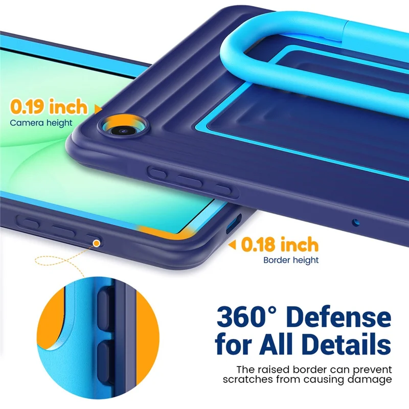 For Samsung Galaxy Tab A11+ Tablet Case Wavy Texture Silicone PC Cover with Kickstand  /  Shoulder Strap - Navy Blue