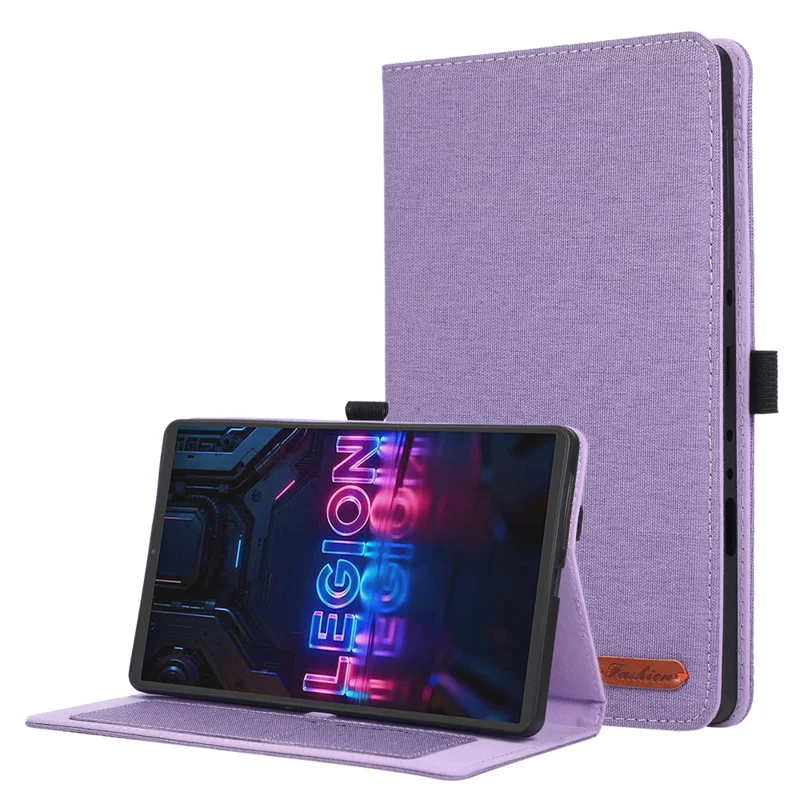 For Lenovo Tab Gen 5 / Legion Y700 (Gen 5) Case with Stand Card Holder Cloth Texture Leather Tablet Cover - Purple
