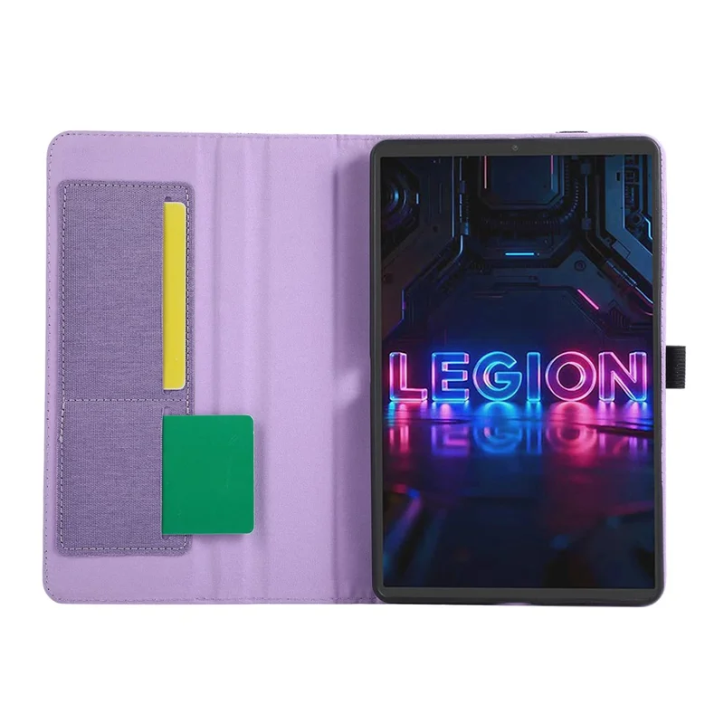 For Lenovo Tab Gen 5 / Legion Y700 (Gen 5) Case with Stand Card Holder Cloth Texture Leather Tablet Cover - Purple