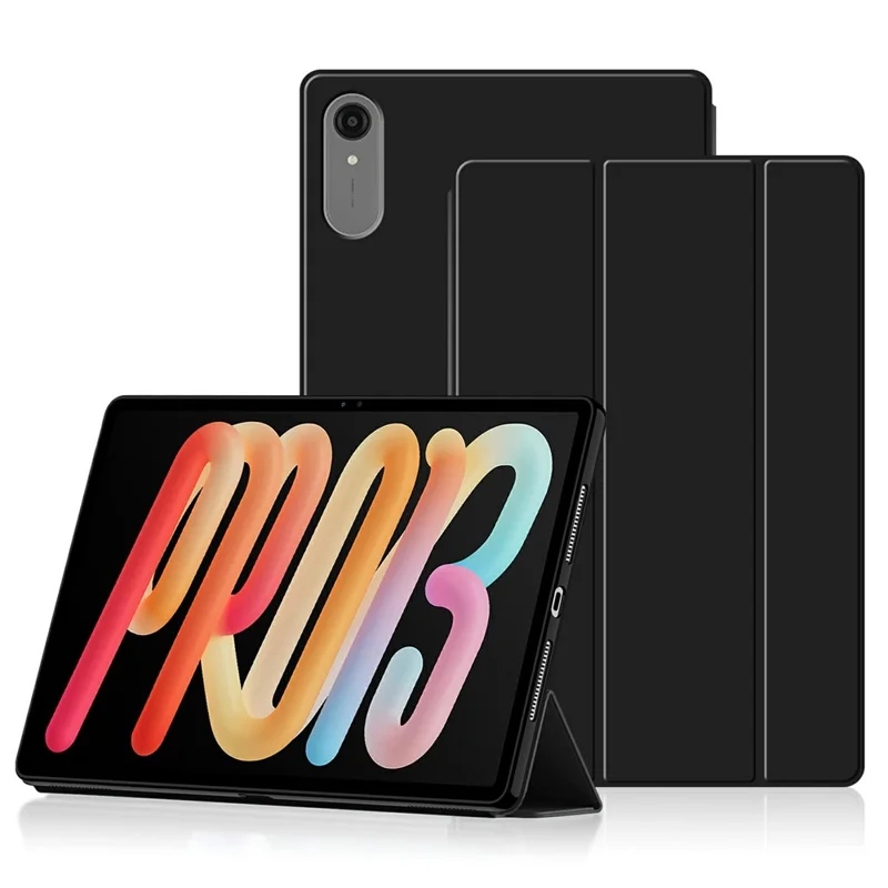 Funda para Lenovo Xiaoxin Pad Pro 13, carcasa de cuero PU y TPU trasera con soporte triflexible - Negro