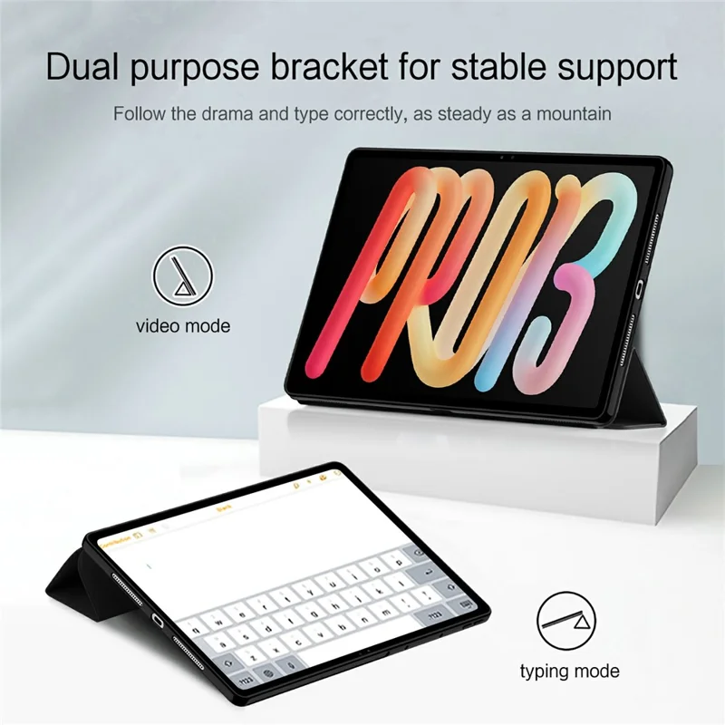 Funda para Lenovo Xiaoxin Pad Pro 13, carcasa de cuero PU y TPU trasera con soporte triflexible - Negro