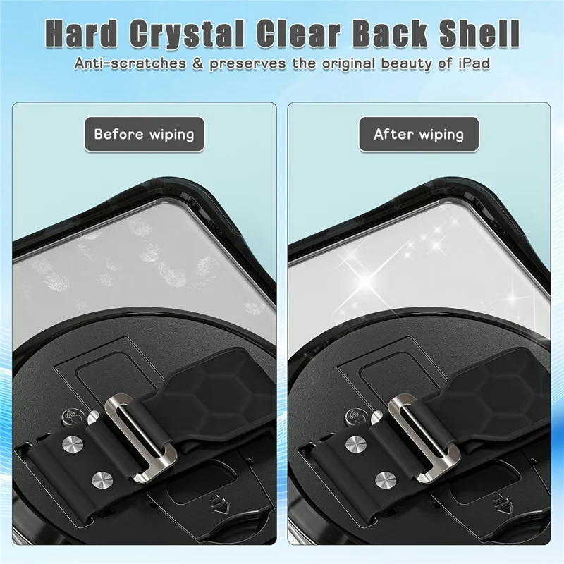 Tablet Case for iPad mini (2024)  /  (2021) Kickstand Clear PC TPU Shockproof Full Body Protective Cover with 360° Rotating Hand Strap  /  Shoulder Strap - Black