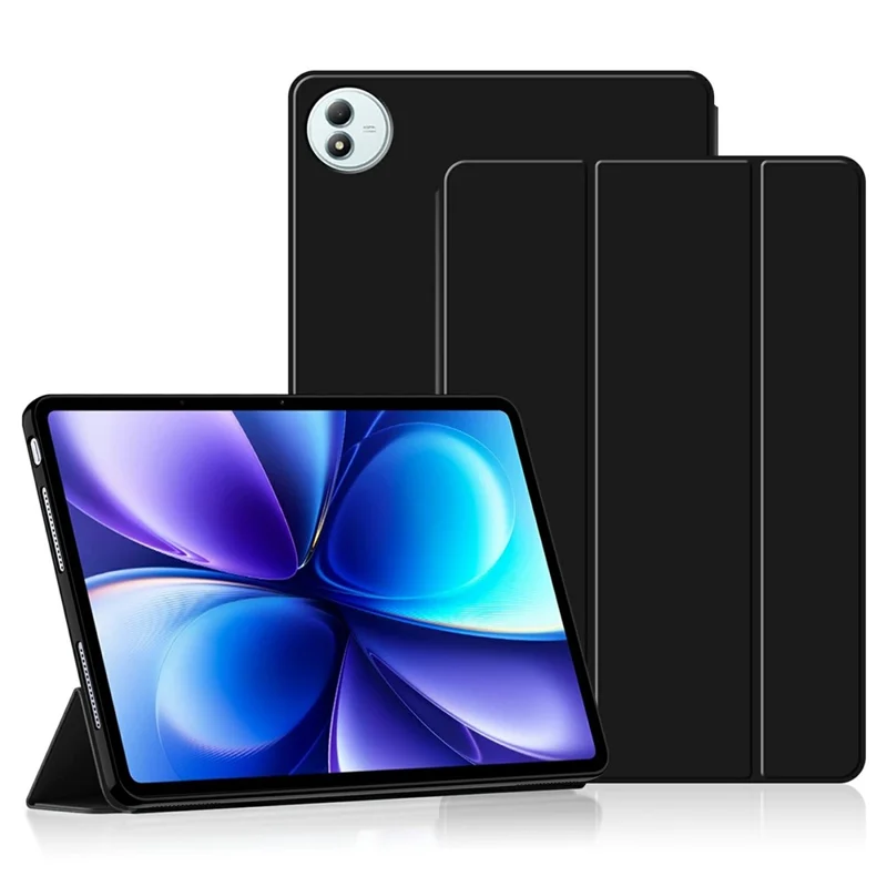 For vivo Pad6 Pro Case PU Leather TPU Back Trifold Stand Tablet Cover - Black