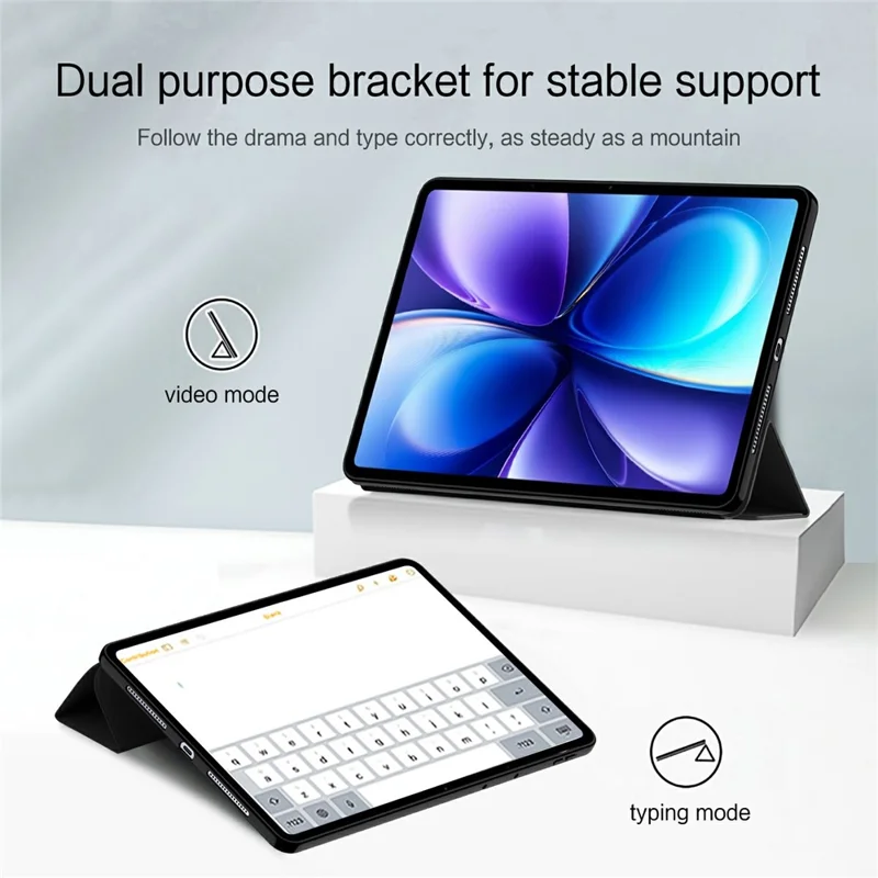For vivo Pad6 Pro Case PU Leather TPU Back Trifold Stand Tablet Cover - Black