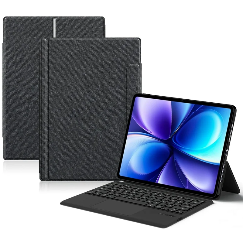 For vivo Pad6 Pro Leather Case + Touchpad Bluetooth-Compatible Keyboard (without Backlit) - Black
