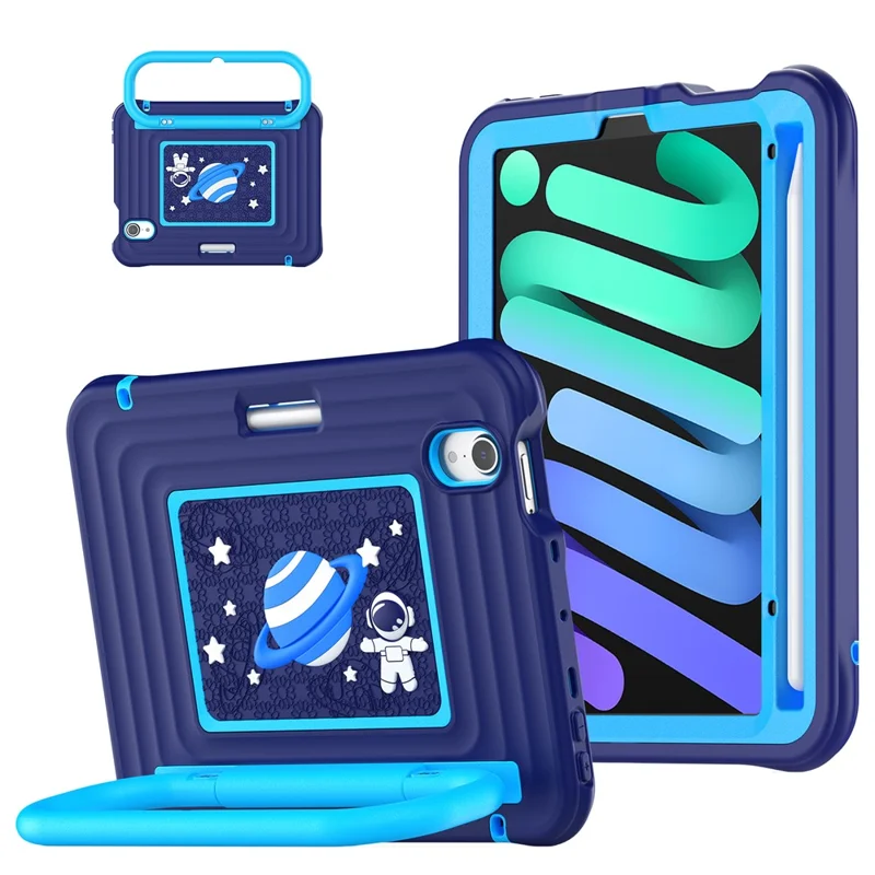 Coque de Tablette pour Enfants pour iPad mini (2024) / (2021) avec Revêtement en Silicone et PC, Support Réglable et Sangle d'Épaule - Bleu Marine