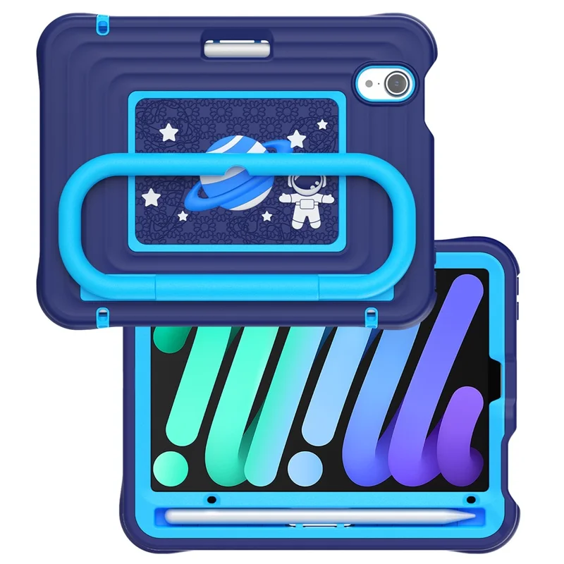 Coque de Tablette pour Enfants pour iPad mini (2024) / (2021) avec Revêtement en Silicone et PC, Support Réglable et Sangle d'Épaule - Bleu Marine