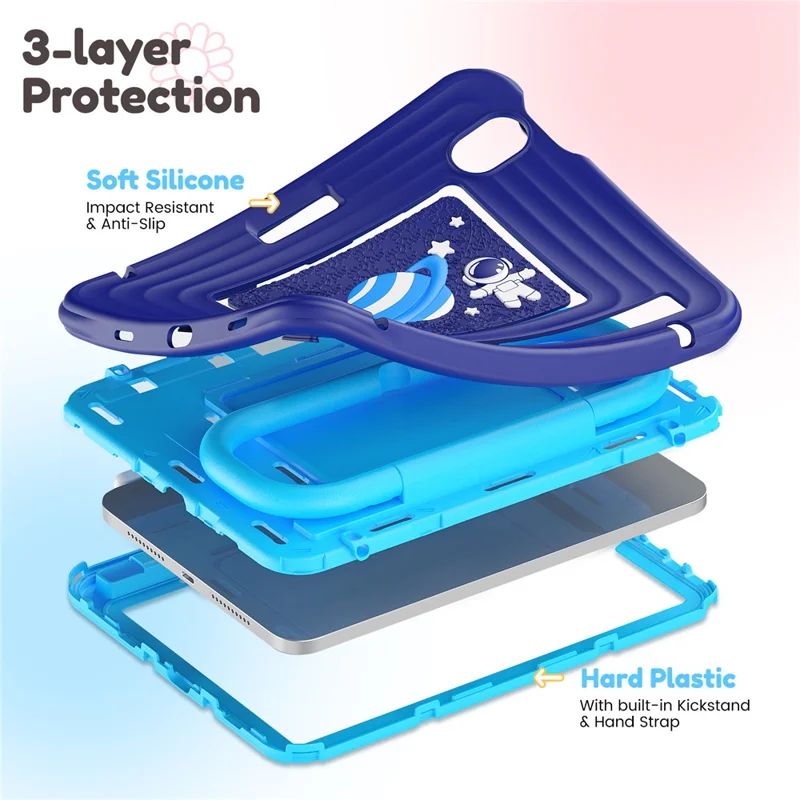 Coque de Tablette pour Enfants pour iPad mini (2024) / (2021) avec Revêtement en Silicone et PC, Support Réglable et Sangle d'Épaule - Bleu Marine