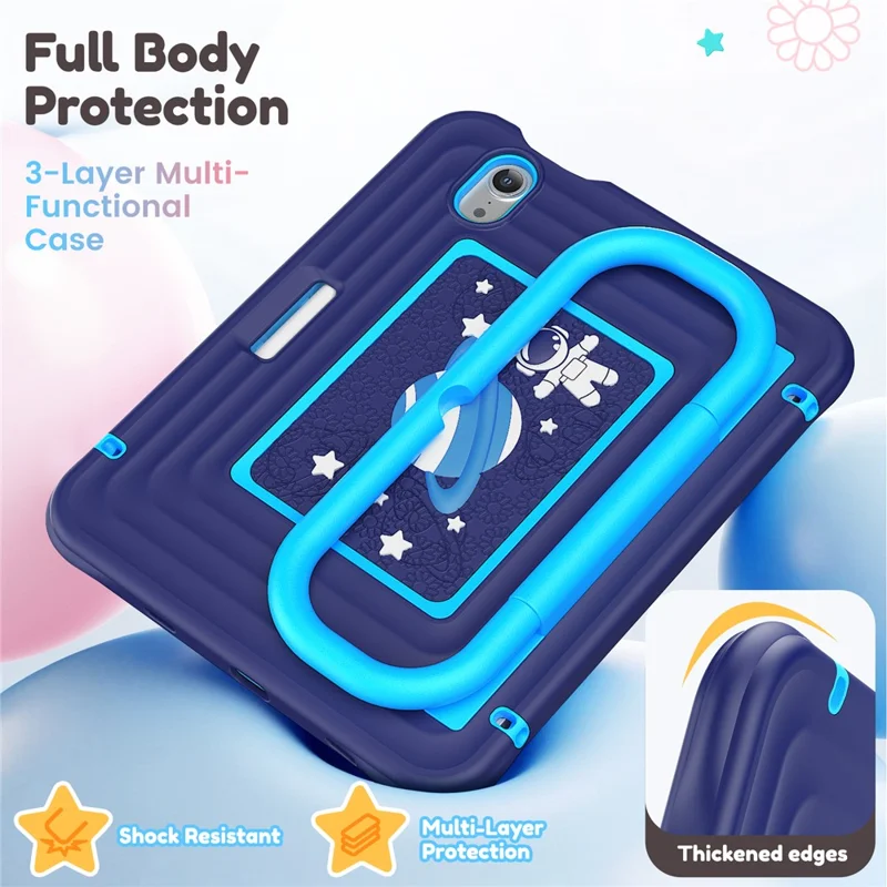 Coque de Tablette pour Enfants pour iPad mini (2024) / (2021) avec Revêtement en Silicone et PC, Support Réglable et Sangle d'Épaule - Bleu Marine