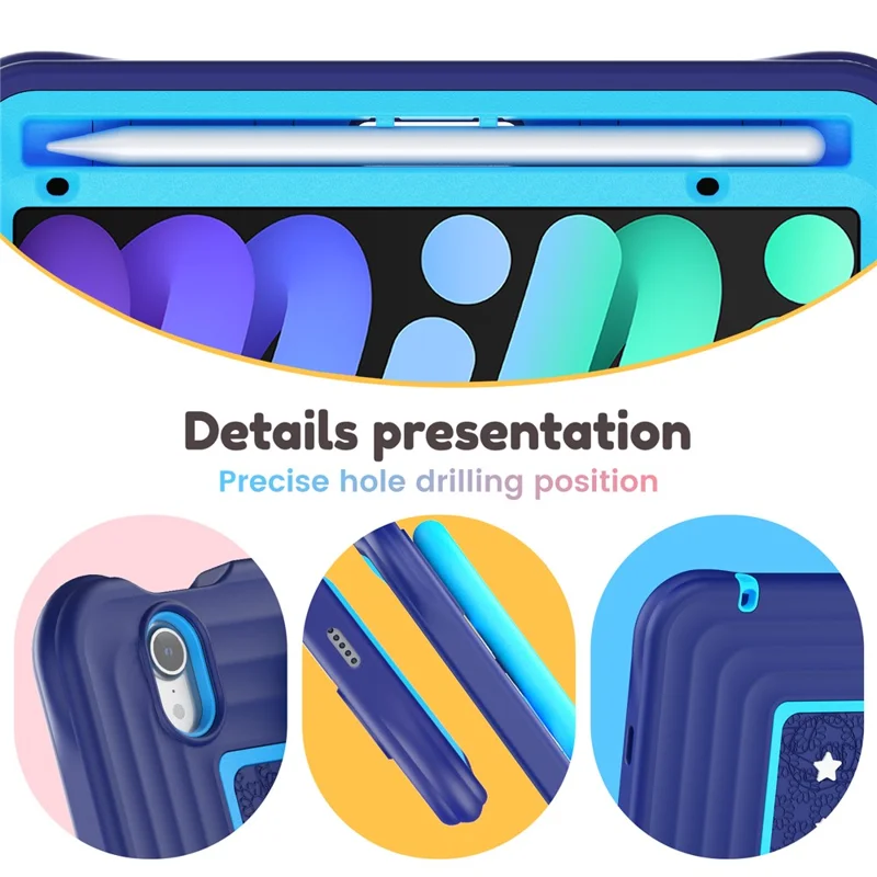 Coque de Tablette pour Enfants pour iPad mini (2024) / (2021) avec Revêtement en Silicone et PC, Support Réglable et Sangle d'Épaule - Bleu Marine