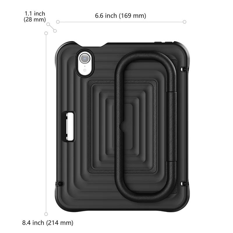 Tablet Case for iPad mini (2024)  /  (2021) Wavy Texture Silicone PC Cover with Kickstand   /   Shoulder Strap - Black