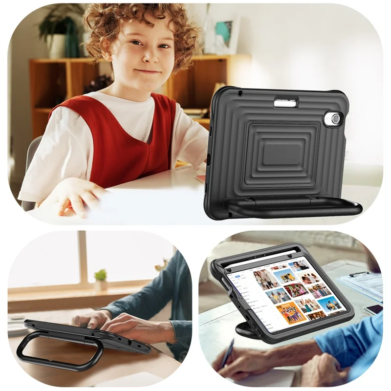 Tablet Case for iPad mini (2024)  /  (2021) Wavy Texture Silicone PC Cover with Kickstand   /   Shoulder Strap - Black