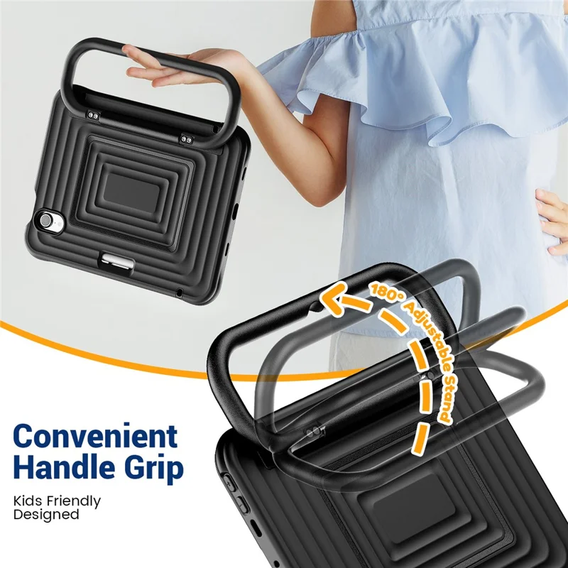 Tablet Case for iPad mini (2024)  /  (2021) Wavy Texture Silicone PC Cover with Kickstand   /   Shoulder Strap - Black