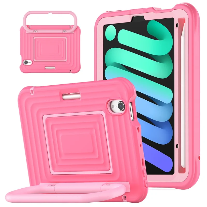 Tablet Case for iPad mini (2024)  /  (2021) Wavy Texture Silicone PC Cover with Kickstand   /   Shoulder Strap - Pink