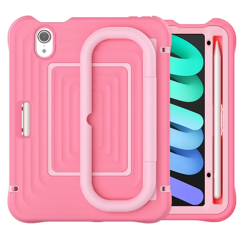 Tablet Case for iPad mini (2024)  /  (2021) Wavy Texture Silicone PC Cover with Kickstand   /   Shoulder Strap - Pink