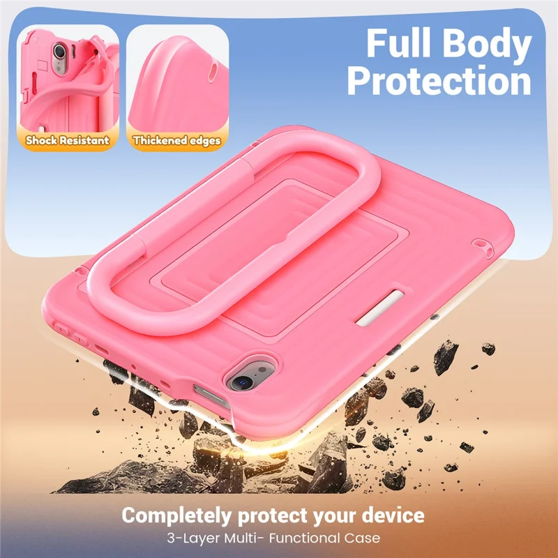 Tablet Case for iPad mini (2024)  /  (2021) Wavy Texture Silicone PC Cover with Kickstand   /   Shoulder Strap - Pink